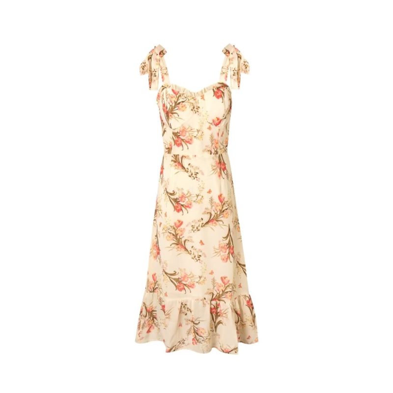 Beige Printed Textured Cami Spring Dress