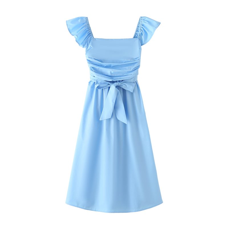 Short Sleeve Pleated Spring Dress for Women