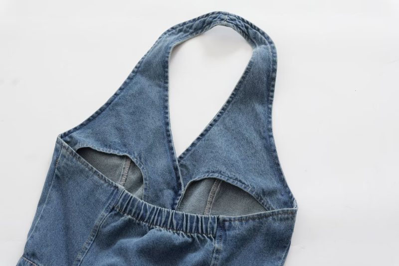 Chic Retro Halter Backless Long Denim Dress - Image 4