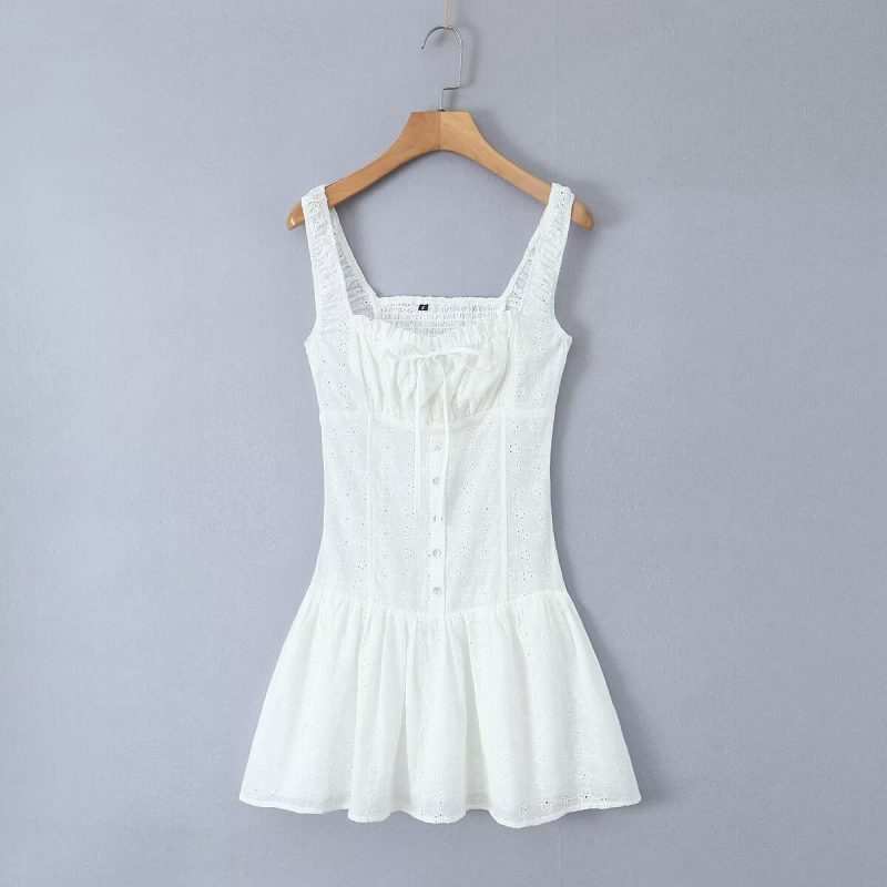 Embroidered Square Neck Lace-Up Summer Dress - Image 2