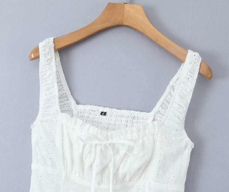 Embroidered Square Neck Lace-Up Summer Dress - Image 3