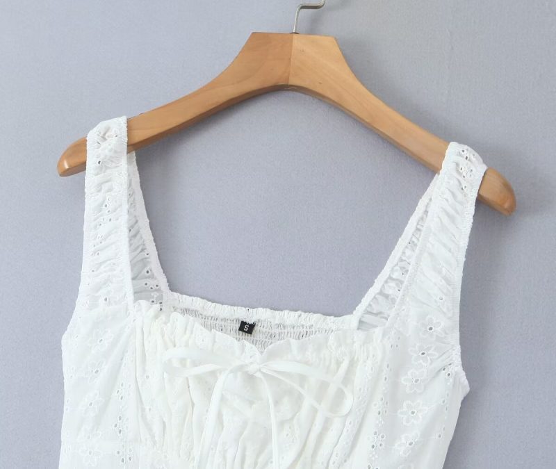 Embroidered Square Neck High Waist Maxi Dress - Image 3