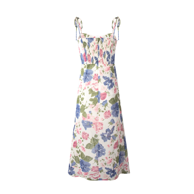 French Floral Cami Slim Pleated Summer Dress - Image 2