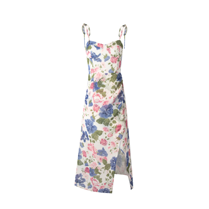 French Floral Cami Slim Pleated Summer Dress