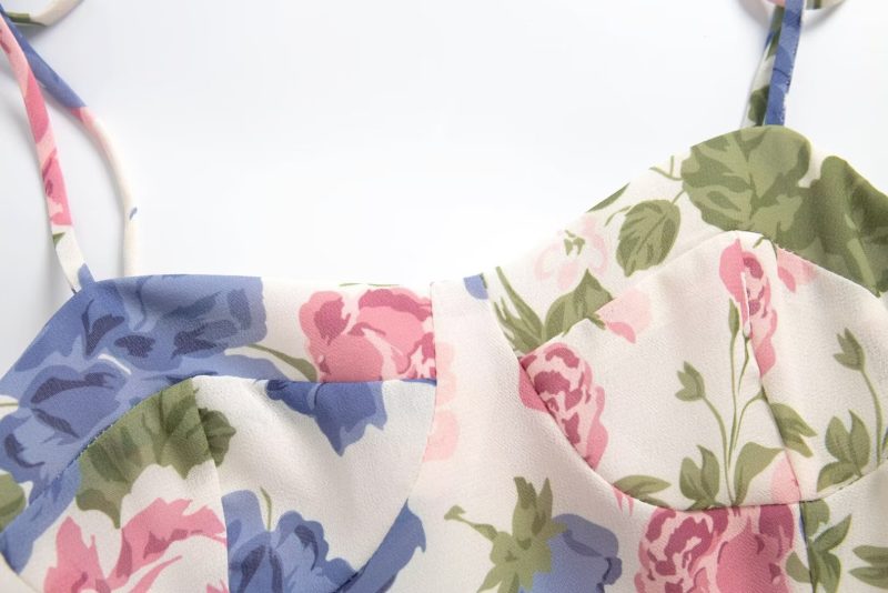 French Floral Cami Slim Pleated Summer Dress - Image 3