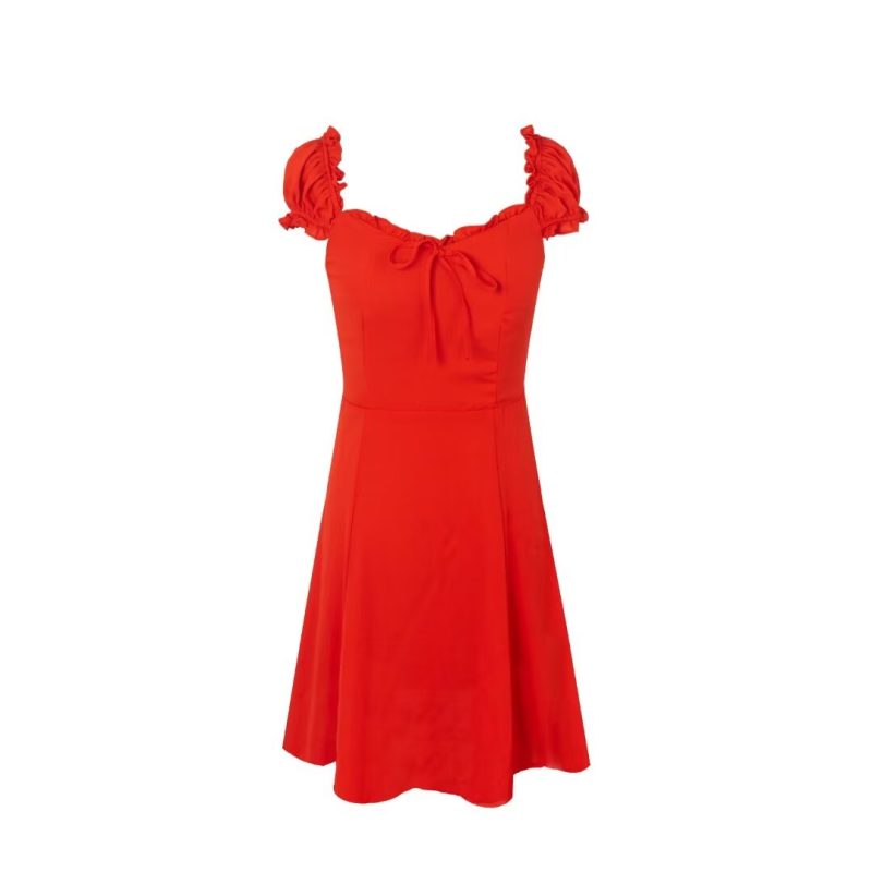Holiday Puff Sleeve Dress with Drawstring Waist