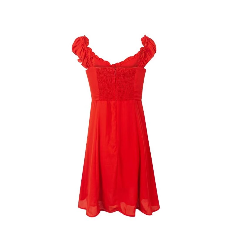 Holiday Puff Sleeve Dress with Drawstring Waist - Image 2