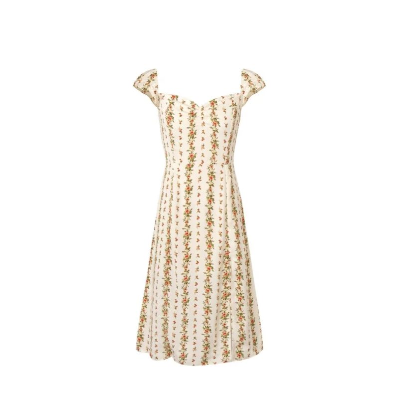 Spring Beige Floral Flying Sleeve Casual Dress