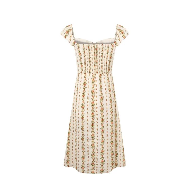 Spring Beige Floral Flying Sleeve Casual Dress - Image 2