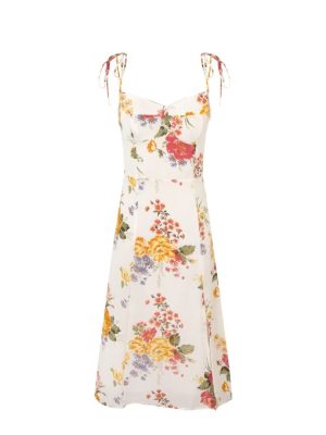 Pastoral Spring Lace-Up Printed Strap Dress