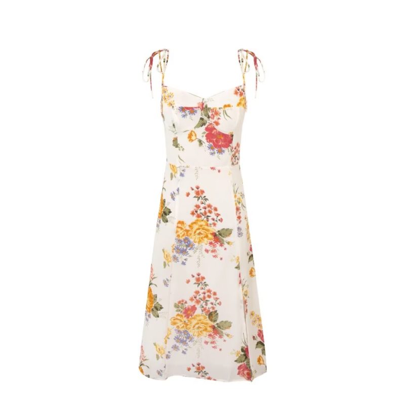 Pastoral Spring Lace-Up Printed Strap Dress