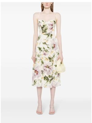 French Vintage Floral Split High Waist Dress