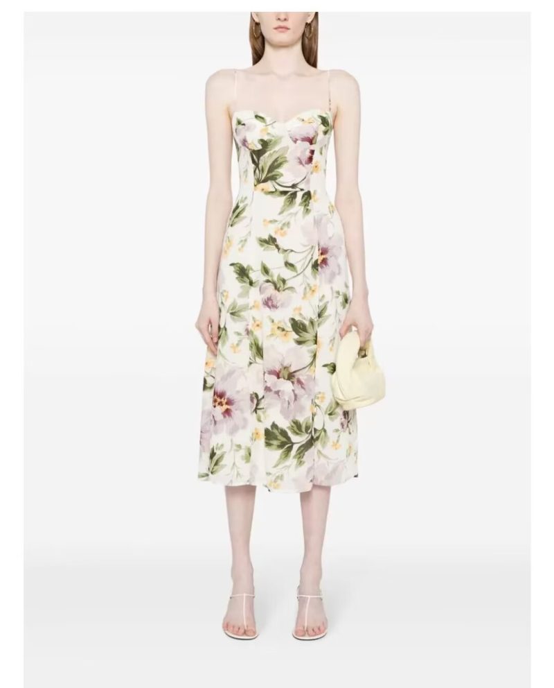 French Vintage Floral Split High Waist Dress