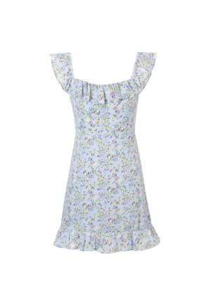 Pastoral Spring Short Dress with Lace and Tiny Florals