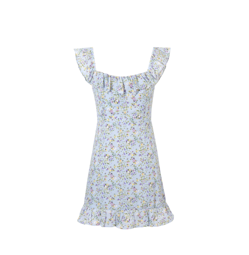 Pastoral Spring Short Dress with Lace and Tiny Florals