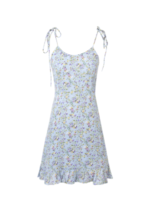 Pastel Blue Floral Lace Dress with Delicate Straps
