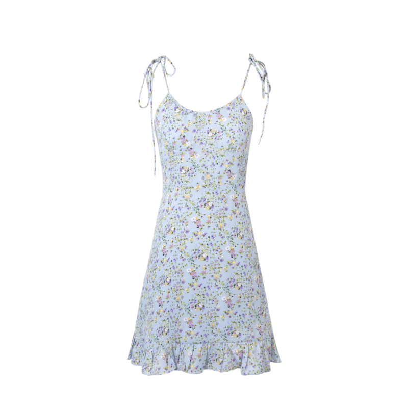 Pastel Blue Floral Lace Dress with Delicate Straps