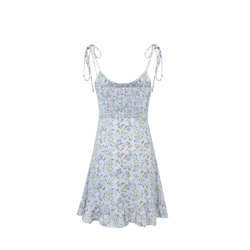 Pastel Blue Floral Lace Dress with Delicate Straps - Image 2
