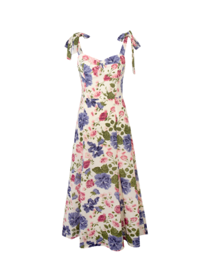 Printed Spaghetti Strap Waist-Tie Summer Dress