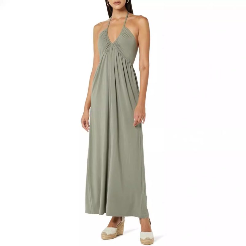 Elegant V-Neck Halter Backless Pleated Dress