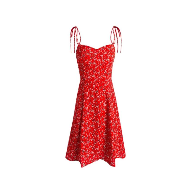 Sweet Floral Cinched Slim Fit Holiday Dress