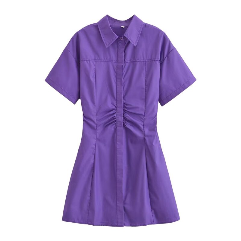 Summer Pleated Boning Corset Slim Shirt Dress