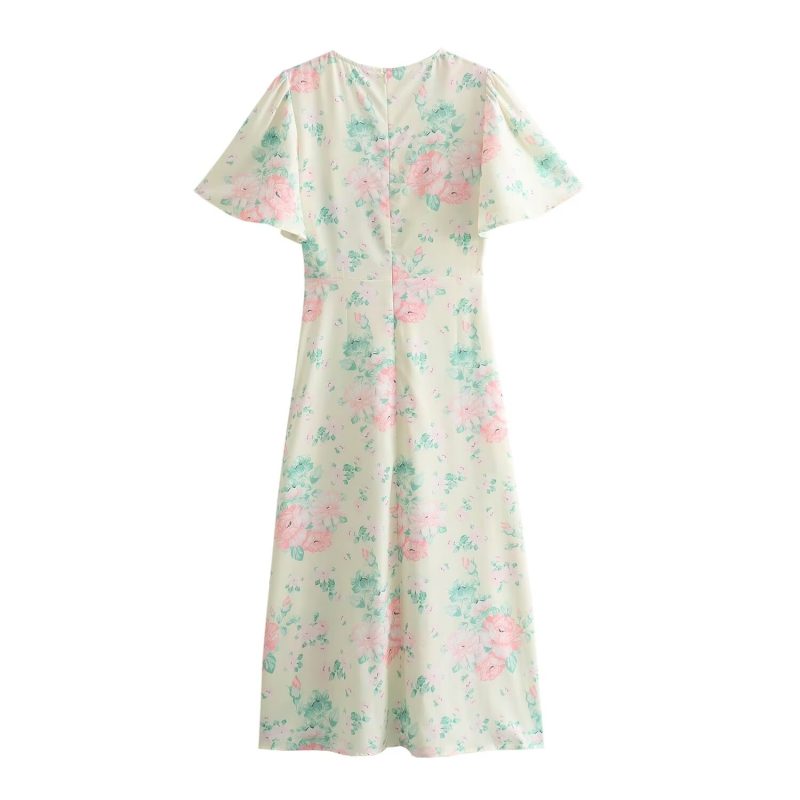 V-Neck High Waist Floral Spring Dress Women - Image 2