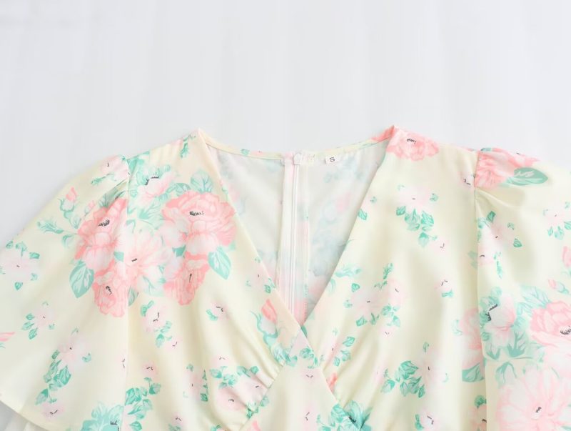 V-Neck High Waist Floral Spring Dress Women - Image 3