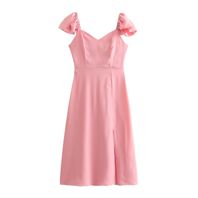 Spring Pink Square Neck Elastic Back Dress - Image 2