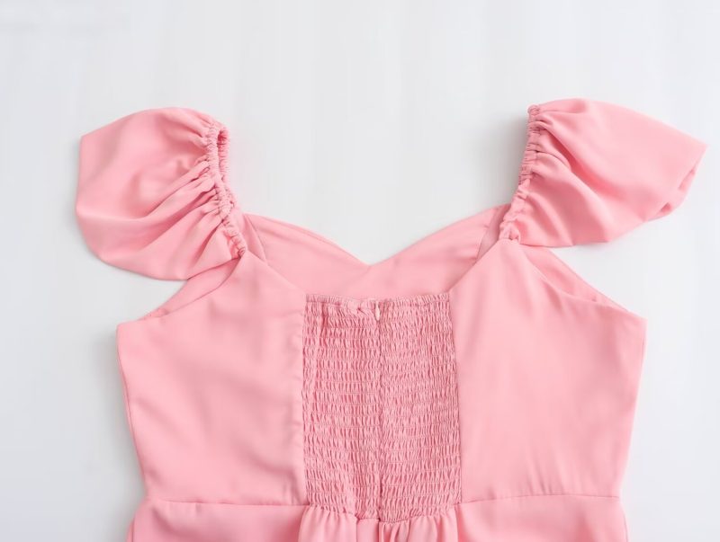 Spring Pink Square Neck Elastic Back Dress - Image 4