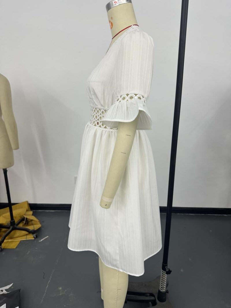 Summer Lace Patchwork V-Neck Waist Dress Women - Image 4