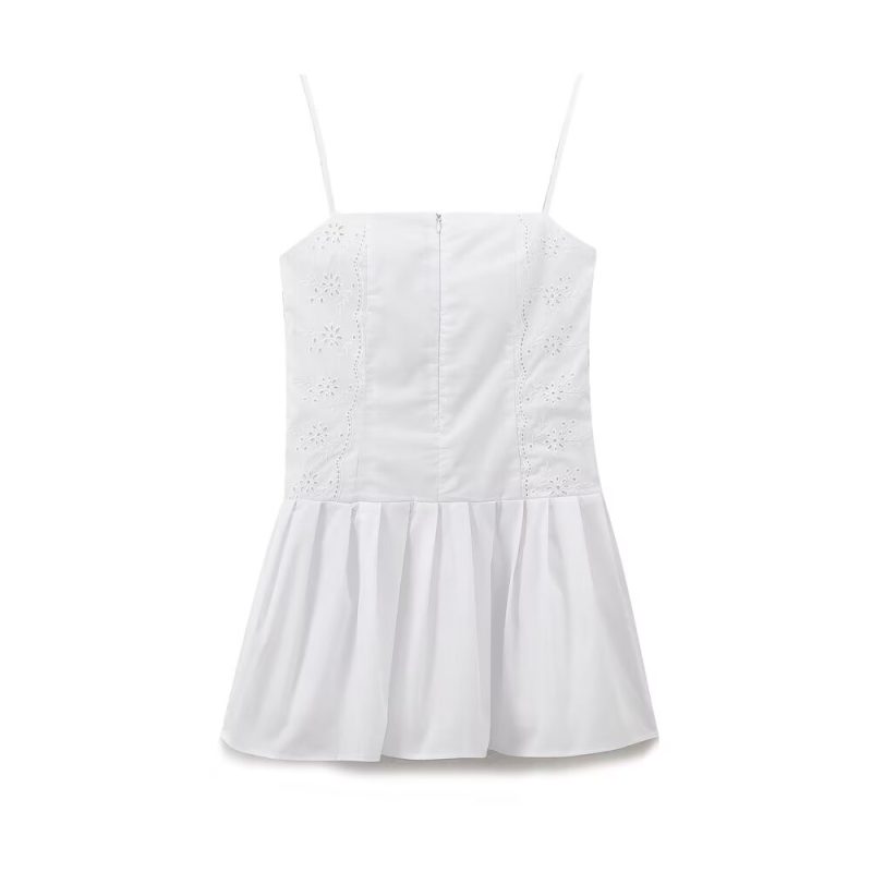 Embroidered White Slim Fit Sling Dress Women - Image 3