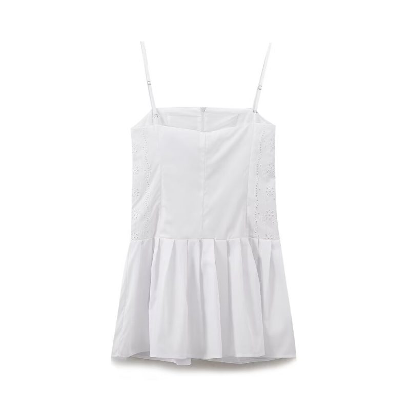 Embroidered White Slim Fit Sling Dress Women - Image 4