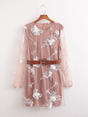 Crumpled Printed Long Sleeve Dress for Spring