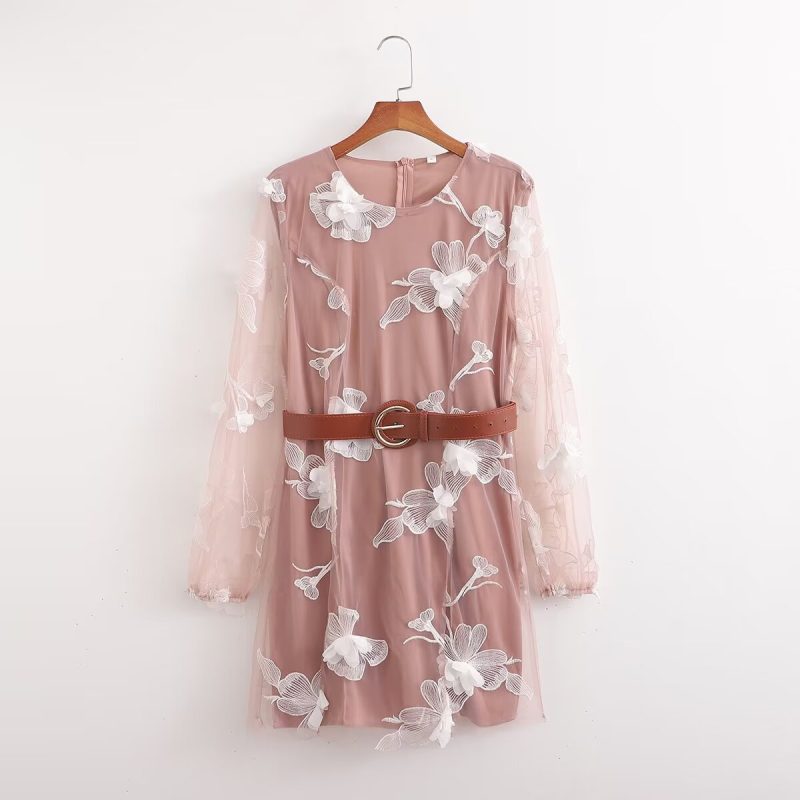Crumpled Printed Long Sleeve Dress for Spring