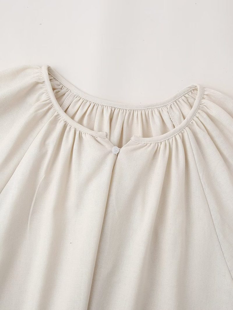 Women's Linen Embroidery Crew Neck Maxi Dress - Image 3