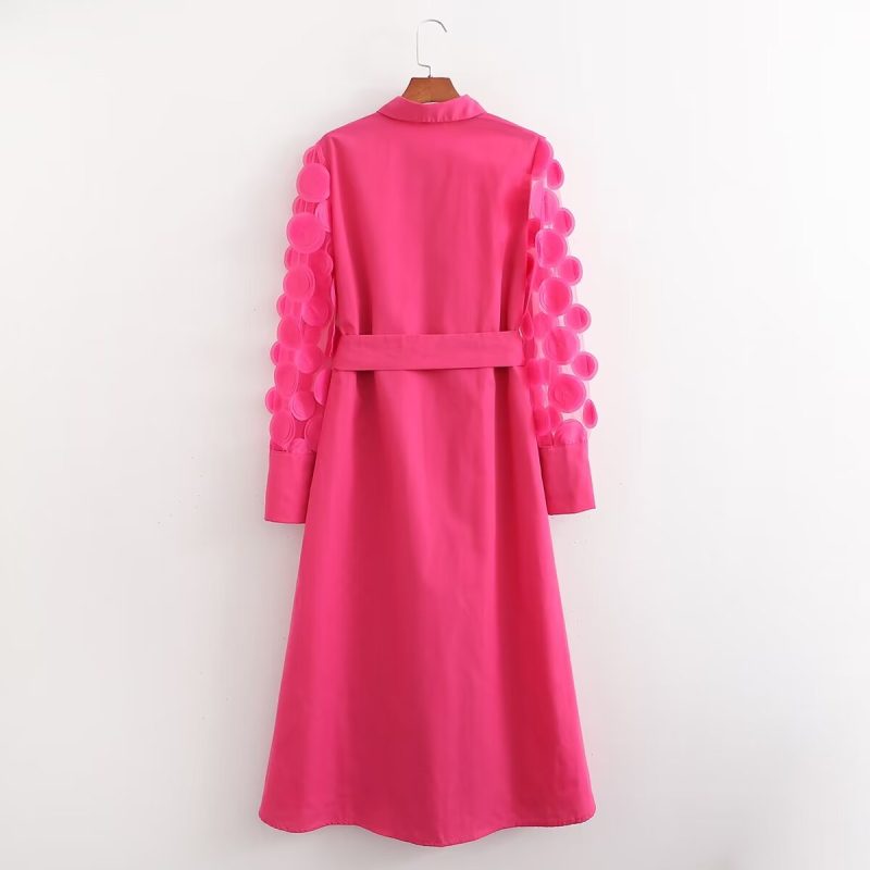 Rose Red Long Sleeve Spring Stitching Dress - Image 2