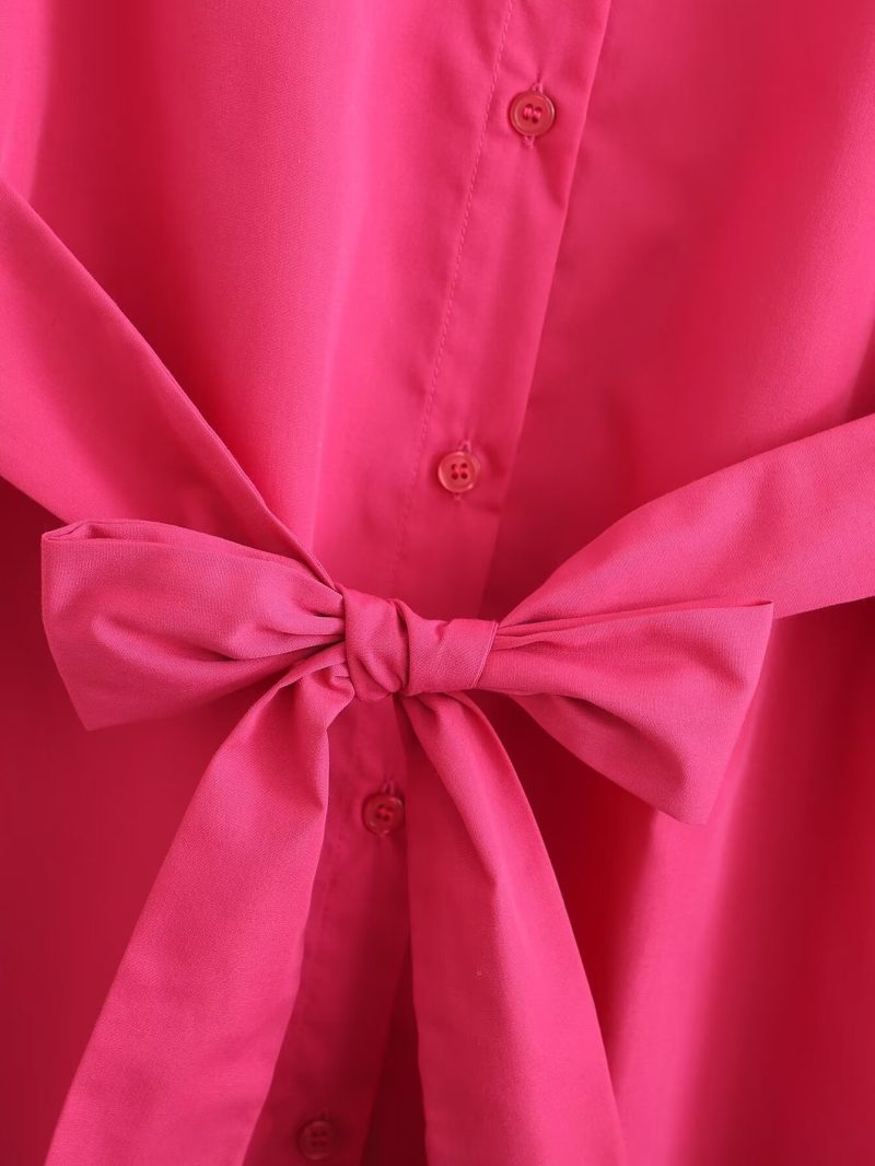 Rose Red Long Sleeve Spring Stitching Dress - Image 3