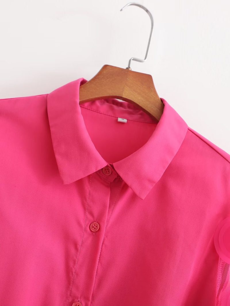 Rose Red Long Sleeve Spring Stitching Dress - Image 4