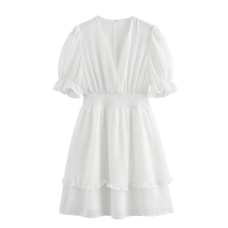 Spring Tulle Waist Short Sleeve Dress Women - Image 2