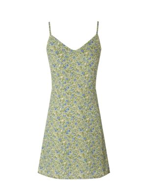 French Floral V-Neck Slim Fit Slip Dress