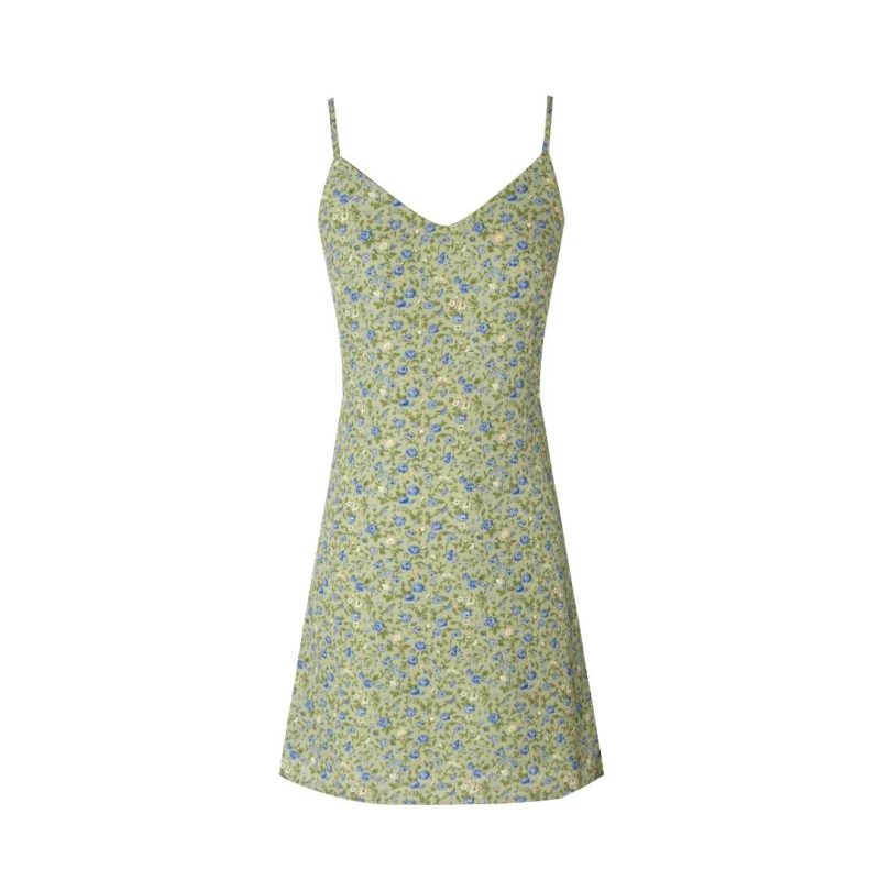 French Floral V-Neck Slim Fit Slip Dress