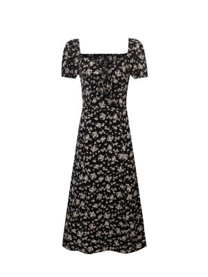 French Square Neck Off Shoulder Maxi Dress