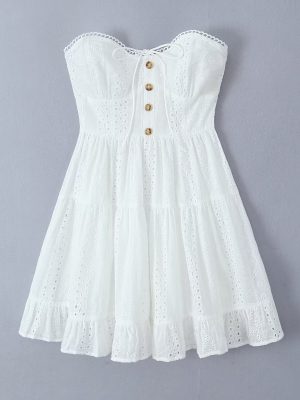 Slim Fit Backless Lace Trim Tube Dress