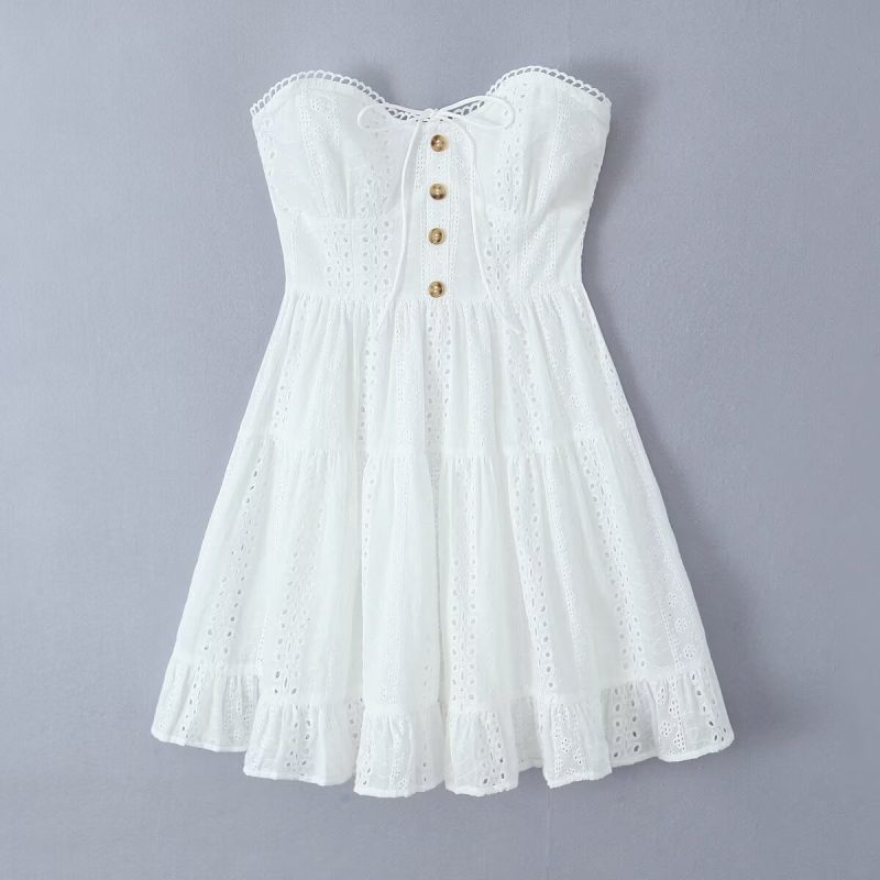 Slim Fit Backless Lace Trim Tube Dress