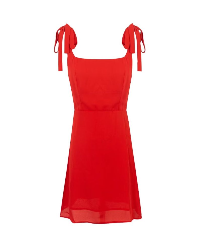 Summer Red Lace-Up Slim A-Line Dress