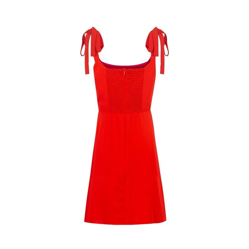 Summer Red Lace-Up Slim A-Line Dress - Image 2