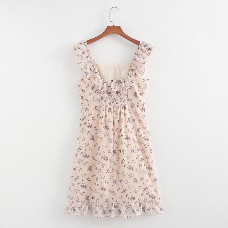 Pastoral Autumn Floral Dress with Lace and Square Neck - Image 2
