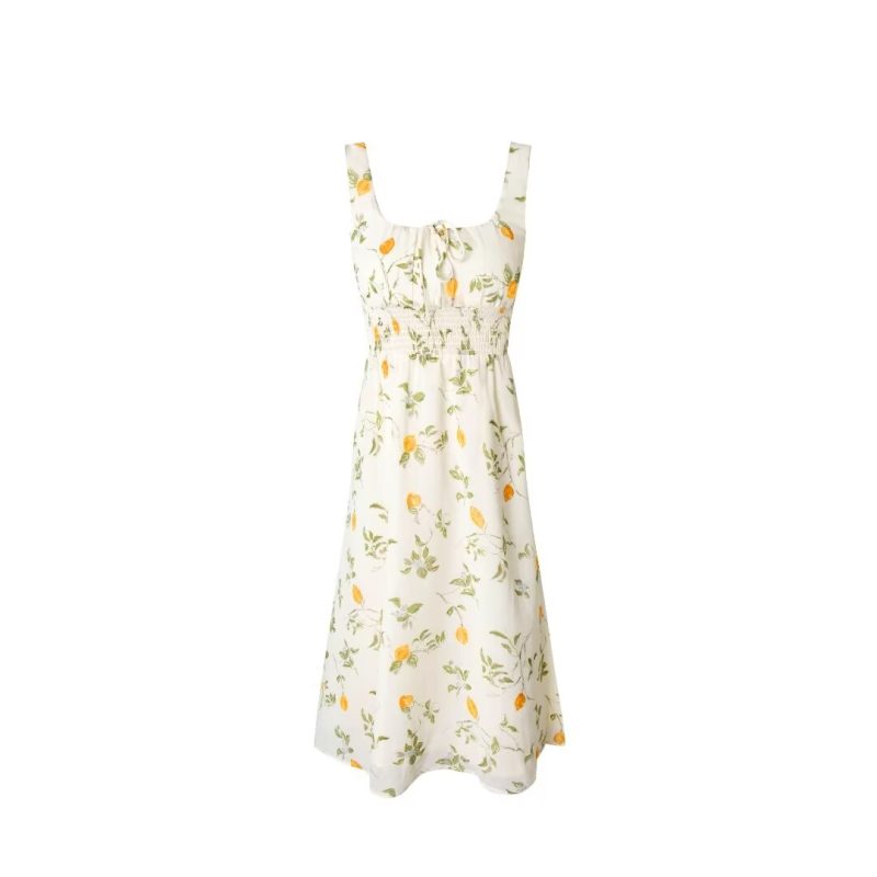Summer French Swing Dress – Lemon Pattern with Elastic Waist