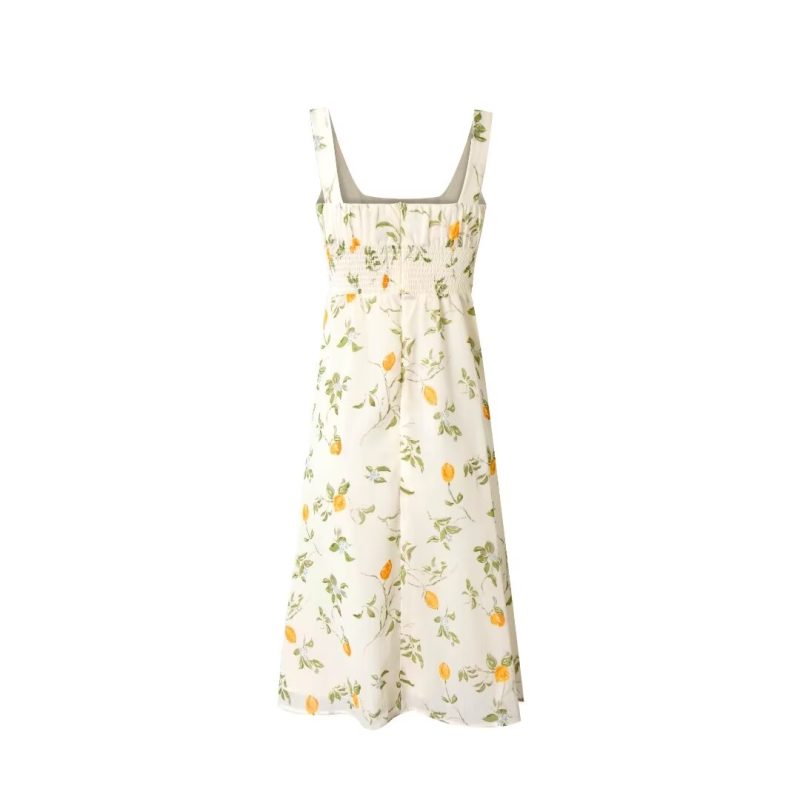 Summer French Swing Dress – Lemon Pattern with Elastic Waist - Image 2